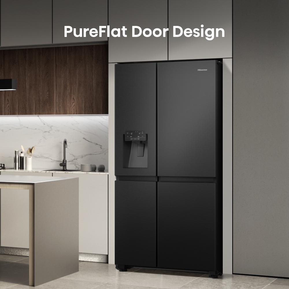 Hisense RS818N4TFE American Fridge Freezer,  Non-Plumbed, Black, E Rated