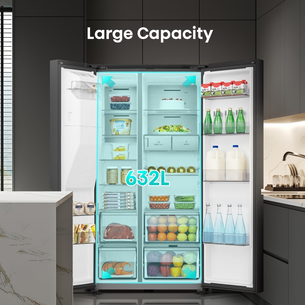 Hisense RS818N4TFE American Fridge Freezer,  Non-Plumbed, Black, E Rated