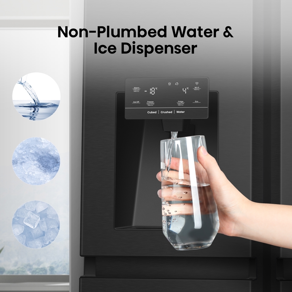 Hisense RS818N4TFE American Fridge Freezer,  Non-Plumbed, Black, E Rated