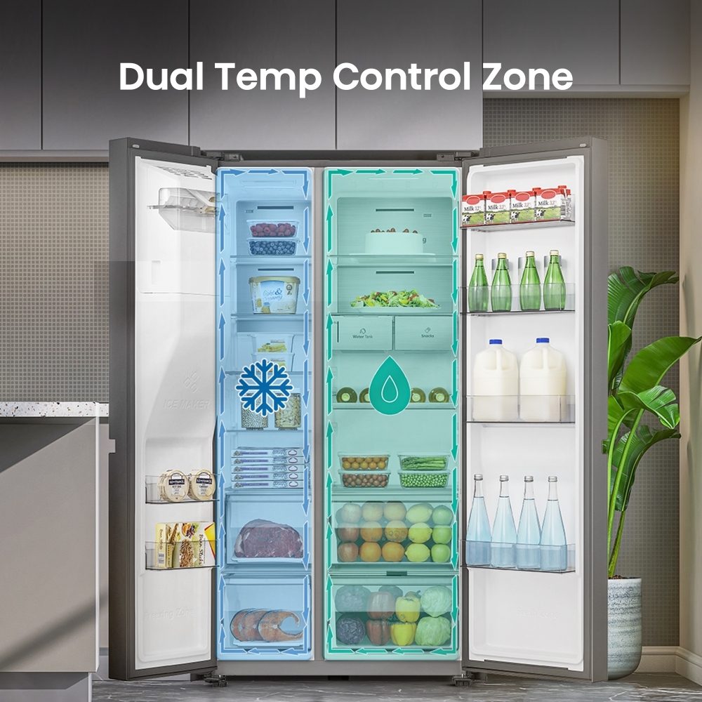 Hisense RS818N4TFE American Fridge Freezer,  Non-Plumbed, Black, E Rated