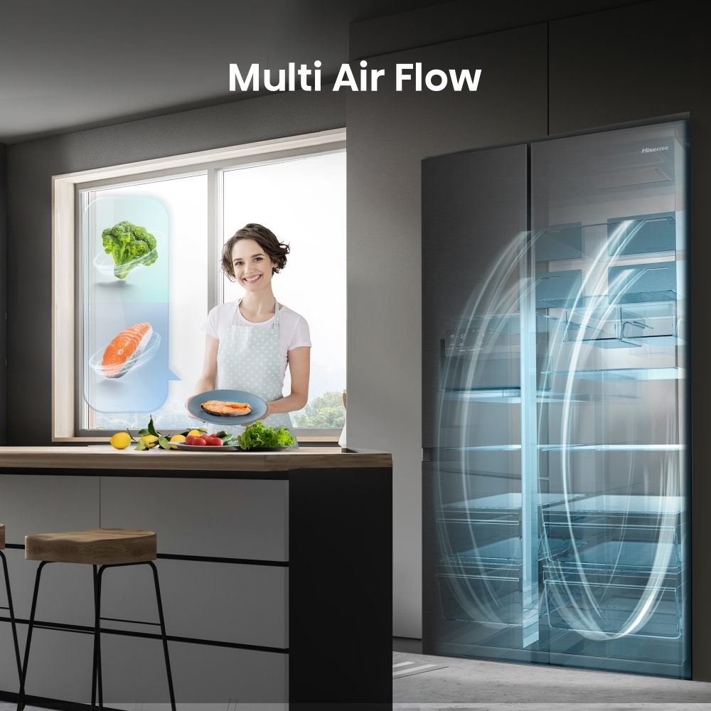 Hisense RS818N4TFE American Fridge Freezer,  Non-Plumbed, Black, E Rated