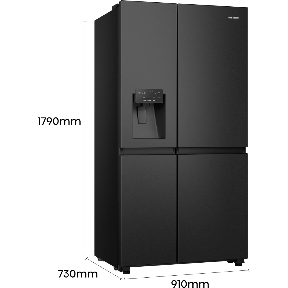 Hisense RS818N4TFE American Fridge Freezer,  Non-Plumbed, Black, E Rated