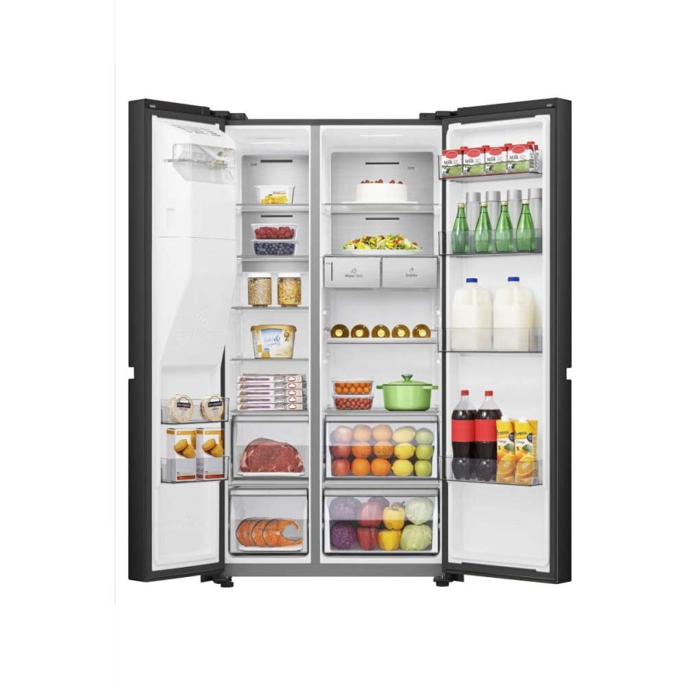 Hisense RS818N4TFE American Fridge Freezer,  Non-Plumbed, Black, E Rated