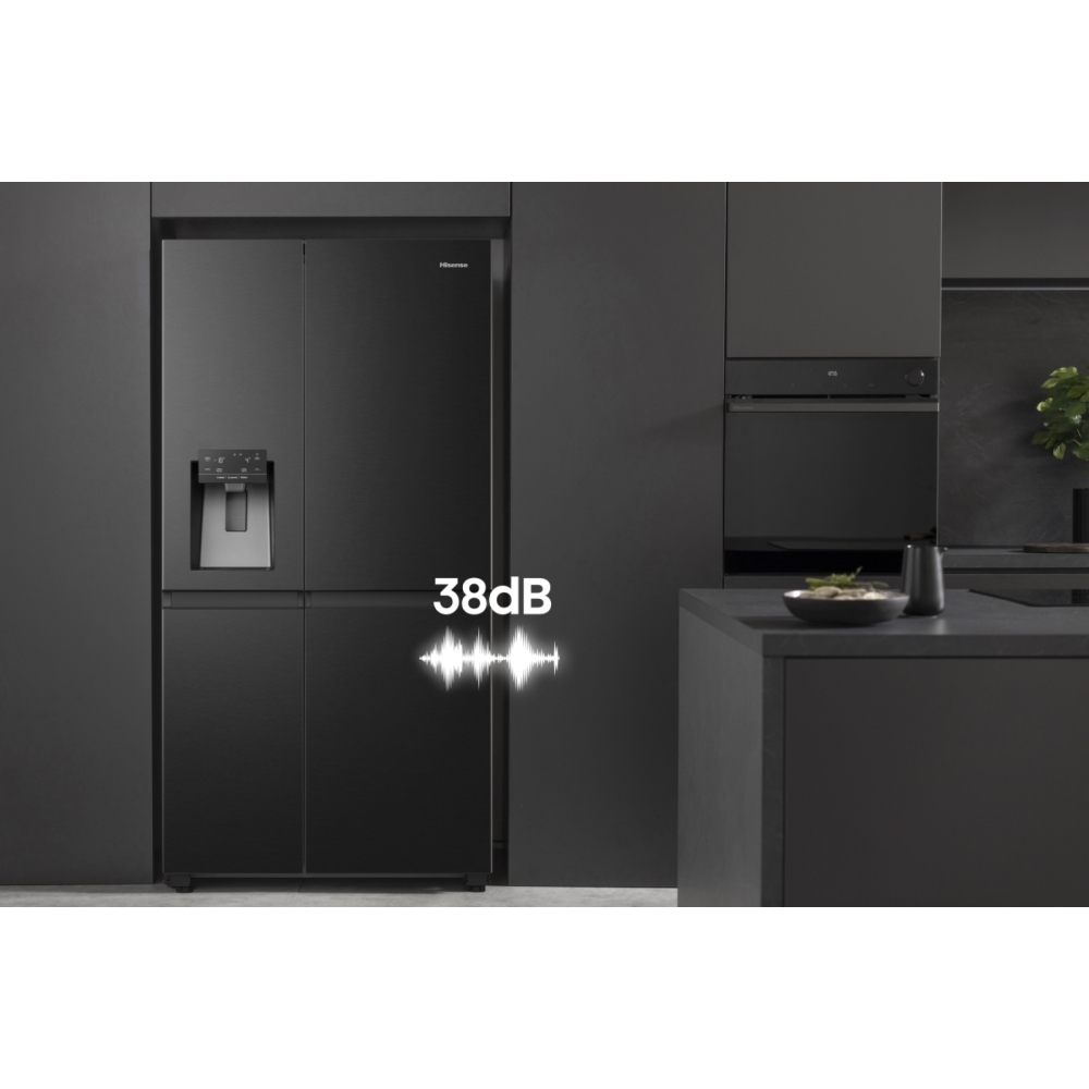 Hisense RS818N4TFE American Fridge Freezer, Black, E Rated,  Non-Plumbed