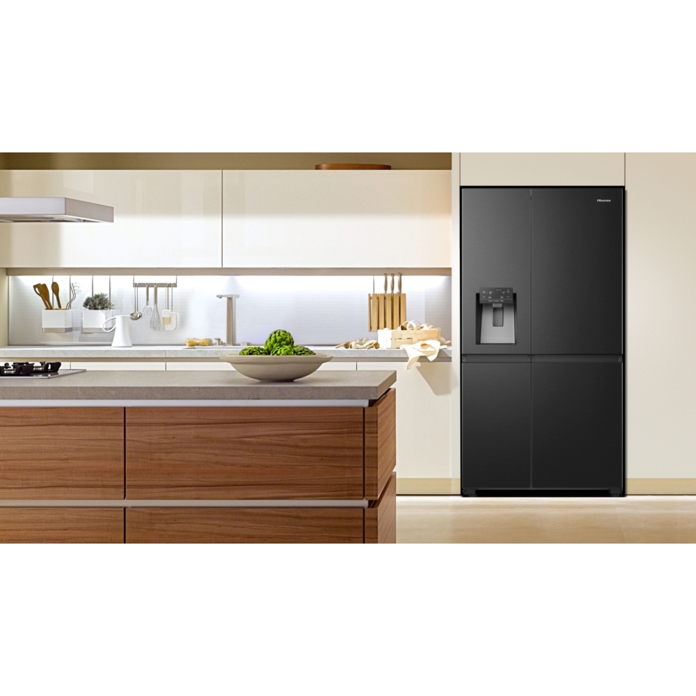 Hisense RS818N4TFE American Fridge Freezer, Black, E Rated,  Non-Plumbed
