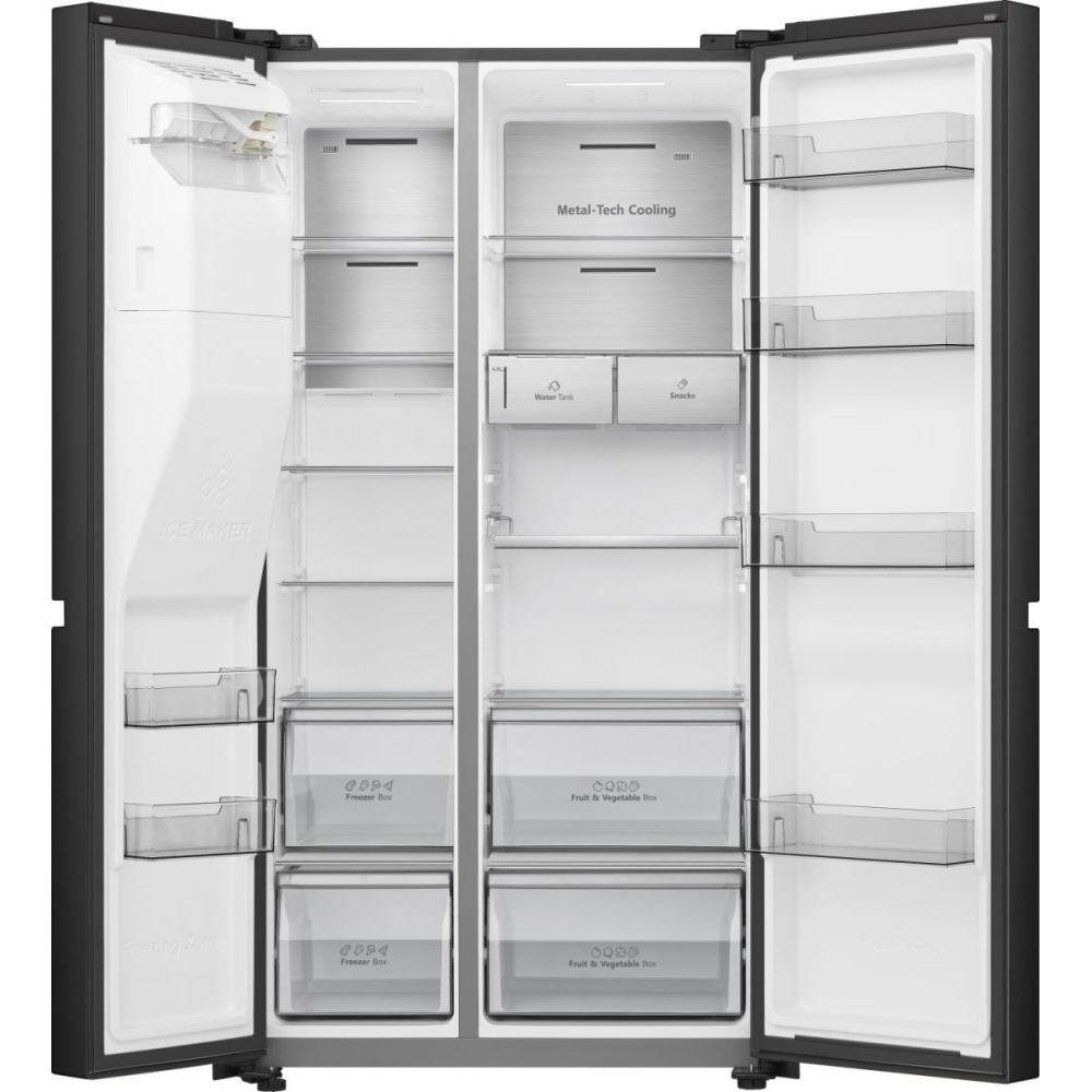 Hisense RS818N4TFE American Fridge Freezer,  Non-Plumbed, Black, E Rated