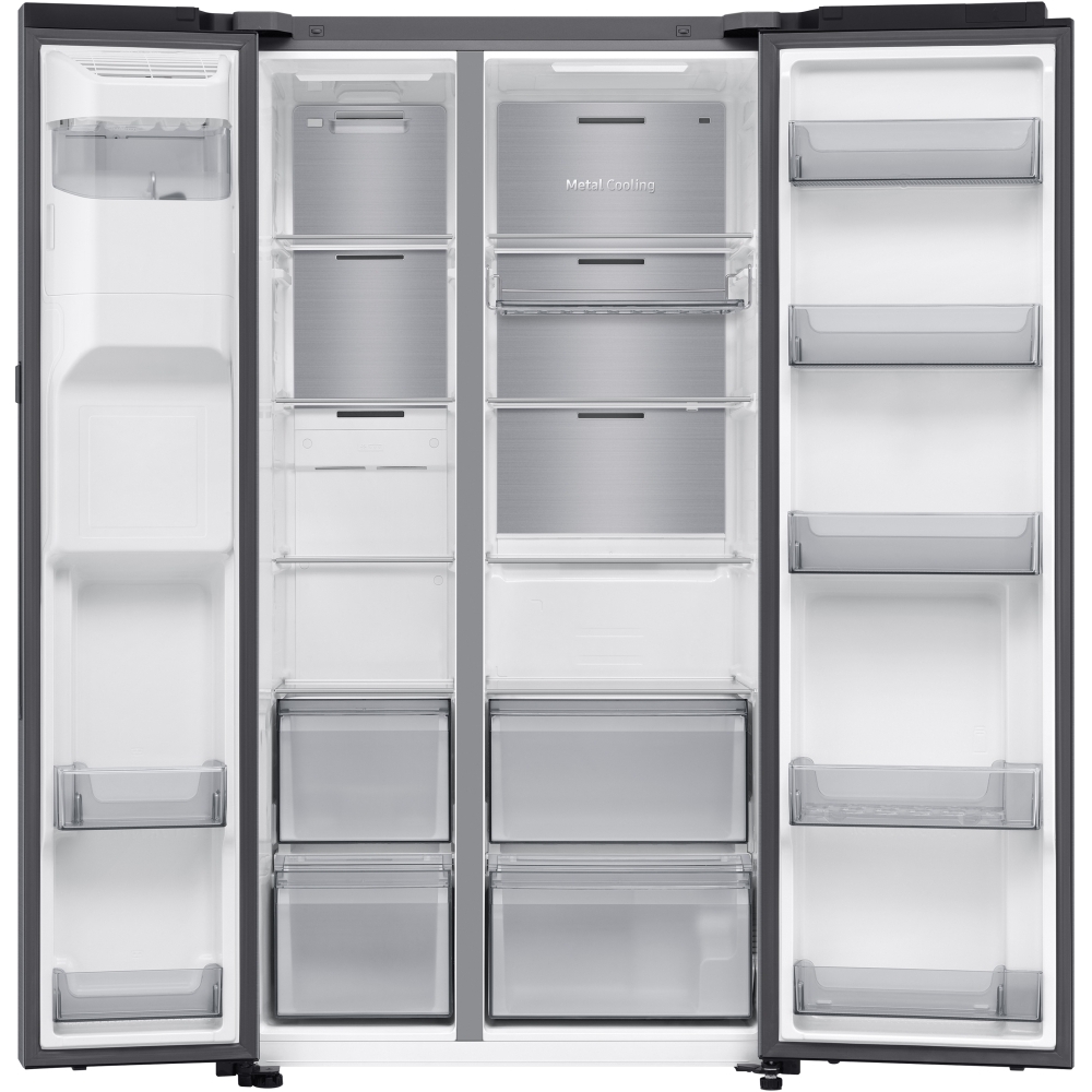 Samsung RS90F64EDTEU Series 9 AI Home Smart American Fridge Freezer, Matt Metal Silver, D Rated,  Plumbed