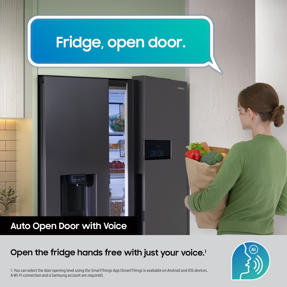 Samsung RS90F64EDTEU Series 9 AI Home Smart American Fridge Freezer, Matt Metal Silver, D Rated,  Plumbed