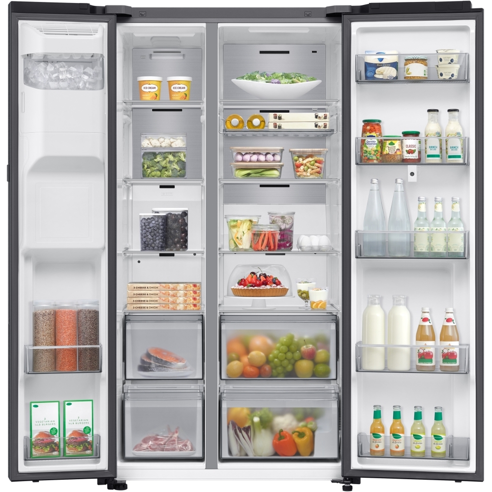 Samsung RS90F66BEFEU Family Hub SpaceMax&trade; American Fridge Freezer, Black Deep Ocean Inox Finish, E Rated,  Plumbed