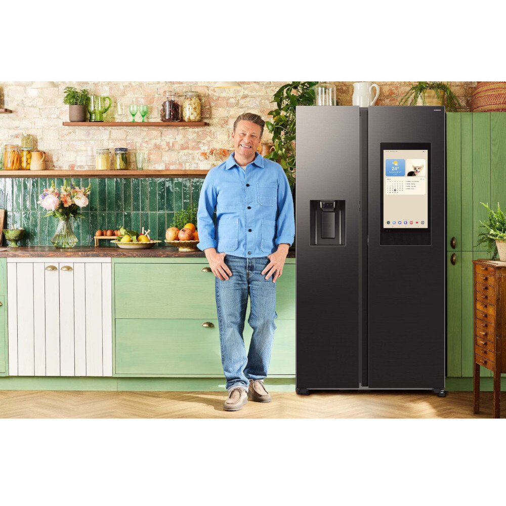 Samsung RS90F66BEFEU Family Hub SpaceMax&trade; American Fridge Freezer, Black Deep Ocean Inox Finish, E Rated,  Plumbed
