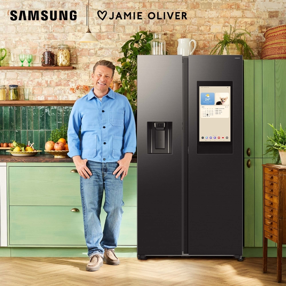 Samsung RS90F66BEFEU Family Hub SpaceMax&trade; American Fridge Freezer, Black Deep Ocean Inox Finish, E Rated,  Plumbed