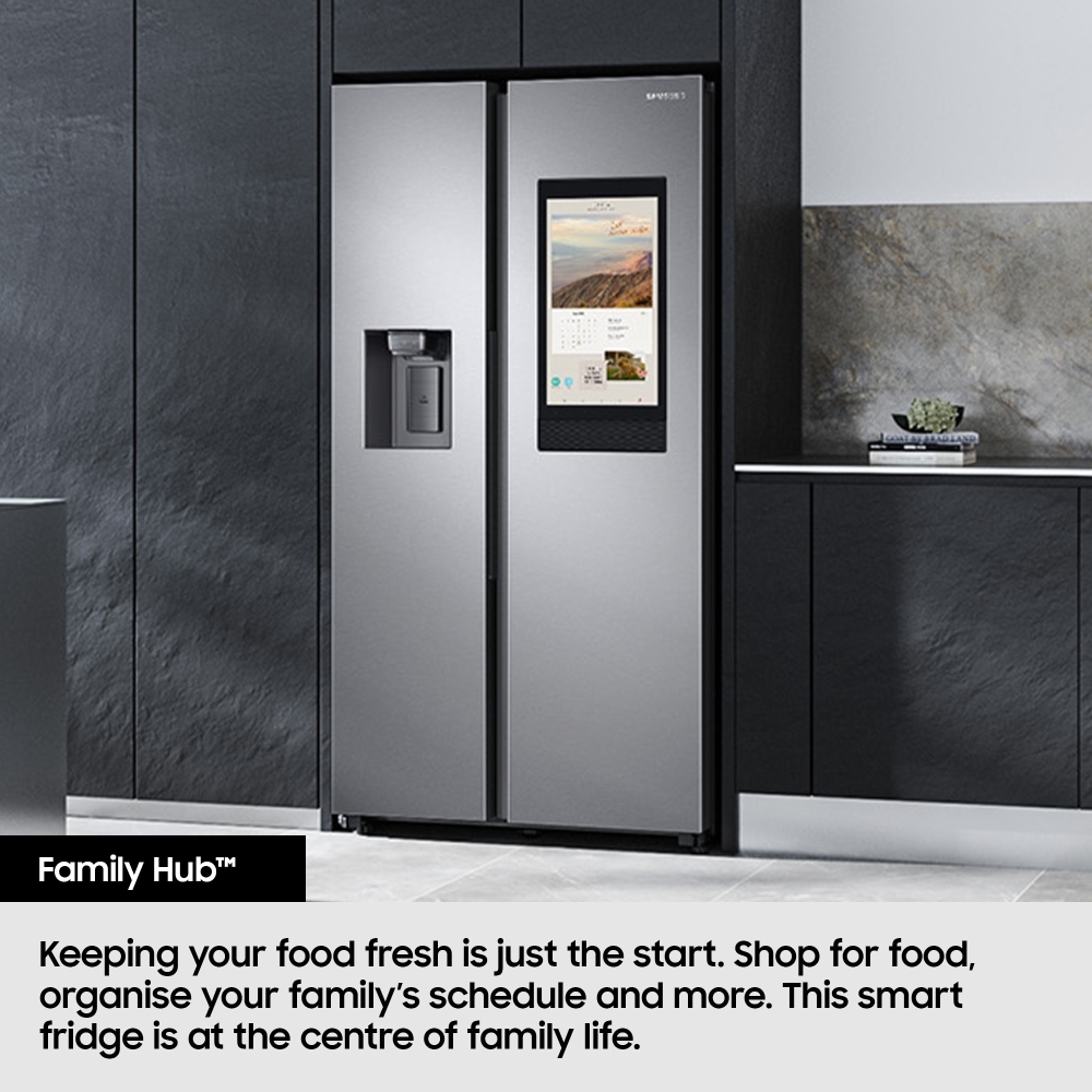 Samsung RS90F66BETEU Family Hub American Fridge Freezer, Matt Metal Silver,  Plumbed, E Rated