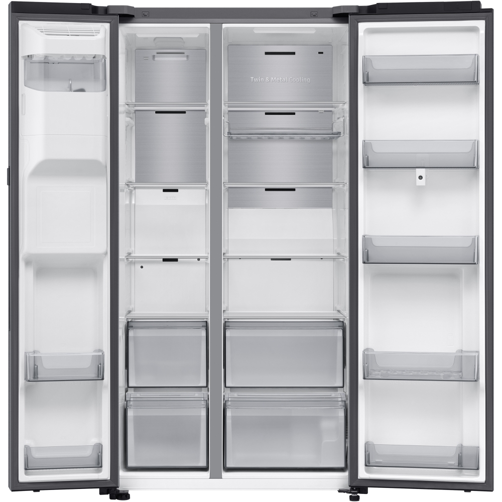 Samsung RS90F66BETEU Family Hub American Fridge Freezer, Matt Metal Silver,  Plumbed, E Rated