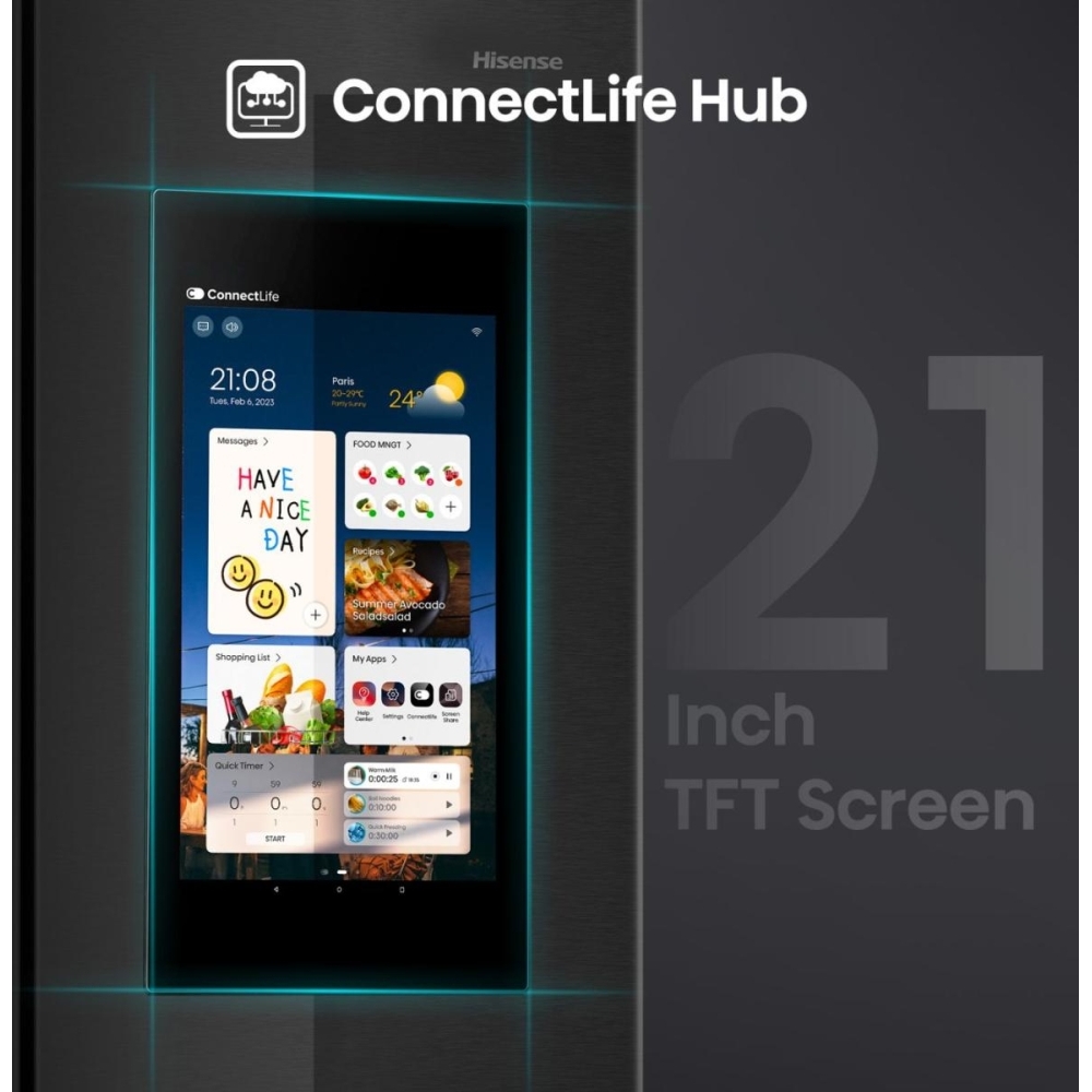 Hisense RS9P628GPFE American Fridge Freezer,  Plumbed, Grey, E Rated