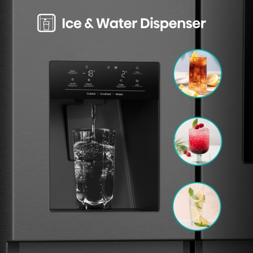 Hisense RS9P628GPFE American Fridge Freezer,  Plumbed, Grey, E Rated