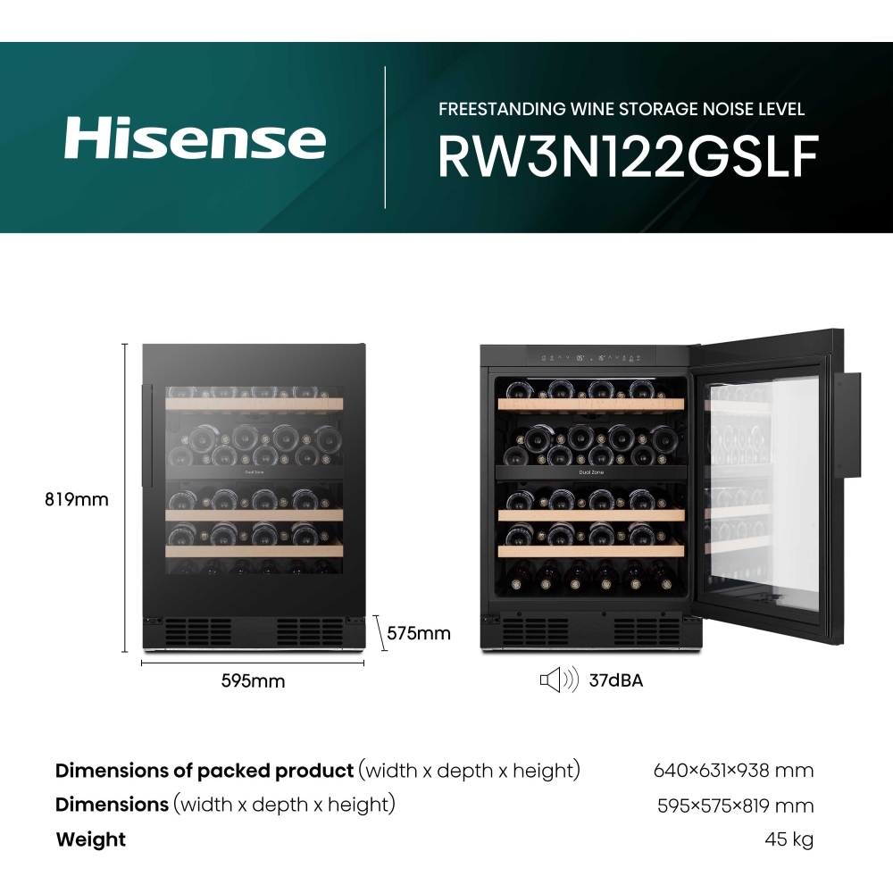 Hisense RW3N122GSLF Wine Cooler, Black, F Rated