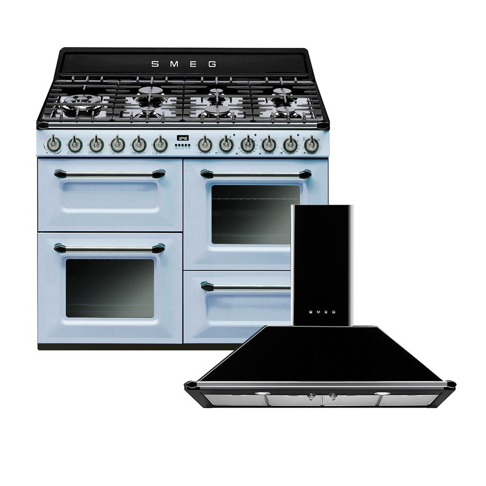 Smeg Victoria Dual Fuel Range Cooker & Hood Pack, Blue, A Rated