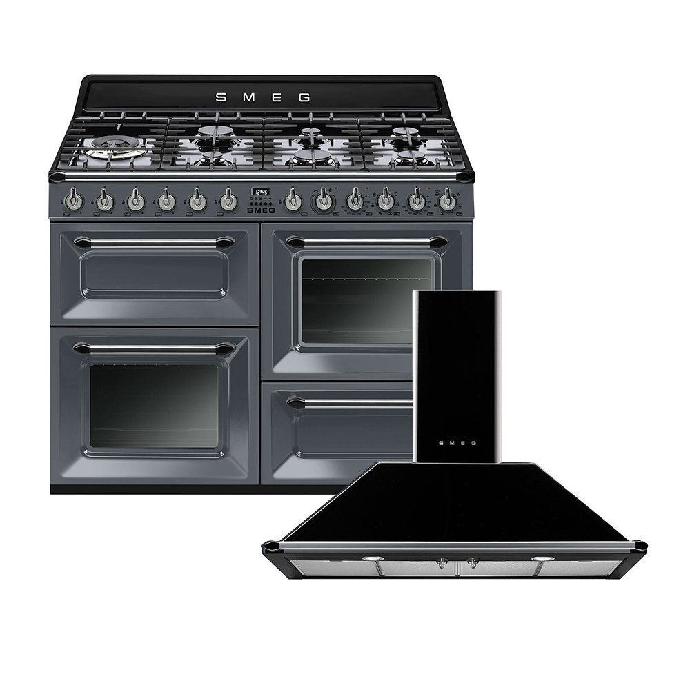 Smeg Victoria Dual Fuel Range Cooker & Hood Pack, Grey, A Rated