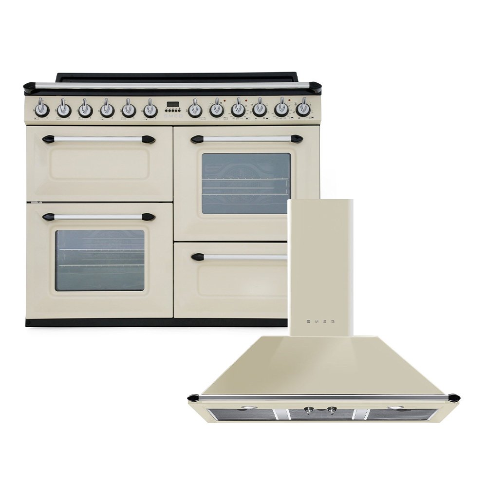 Smeg Victoria Dual Fuel Range Cooker & Hood Pack, Cream, A Rated