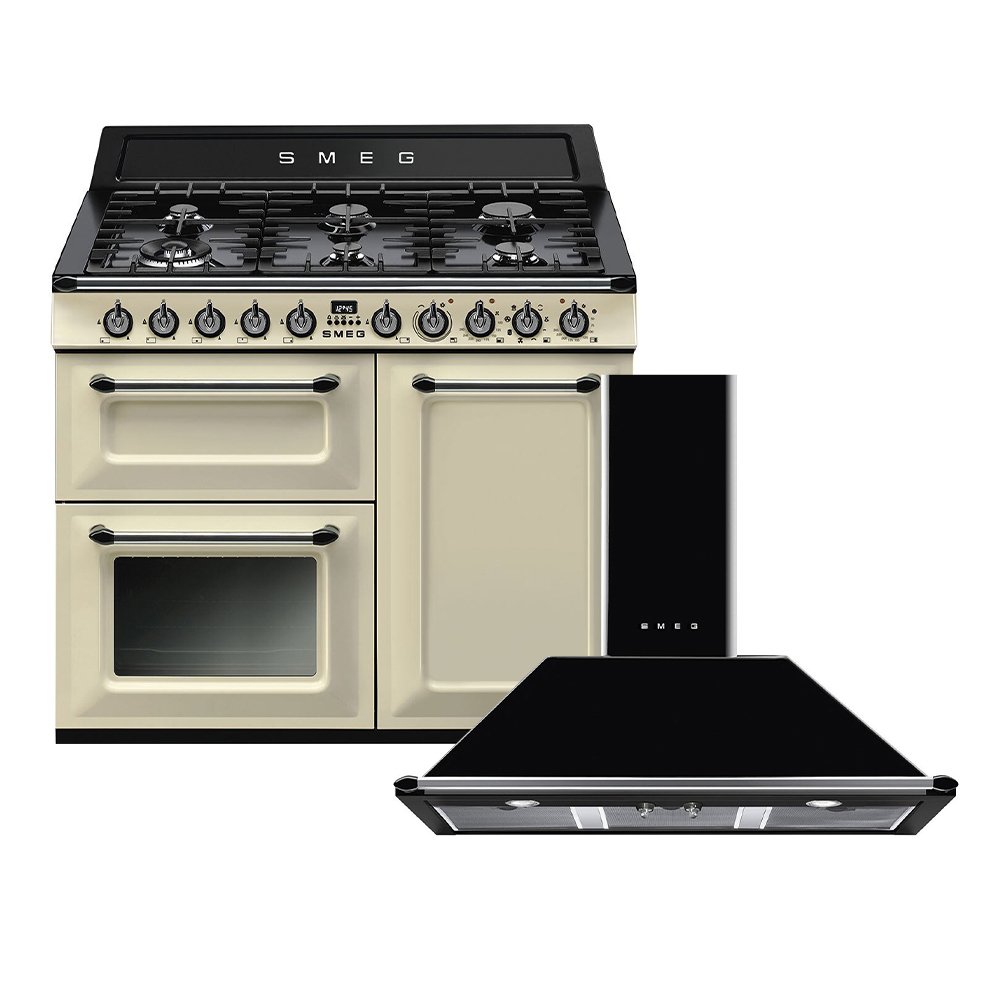 Smeg Victoria Dual Fuel Range Cooker & Hood Pack, Cream, A Rated