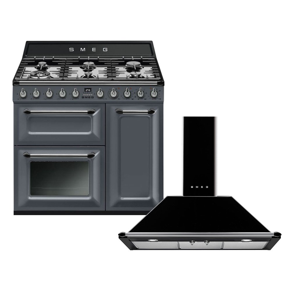 Smeg Victoria Dual Fuel Range Cooker & Hood Pack, Grey, A Rated