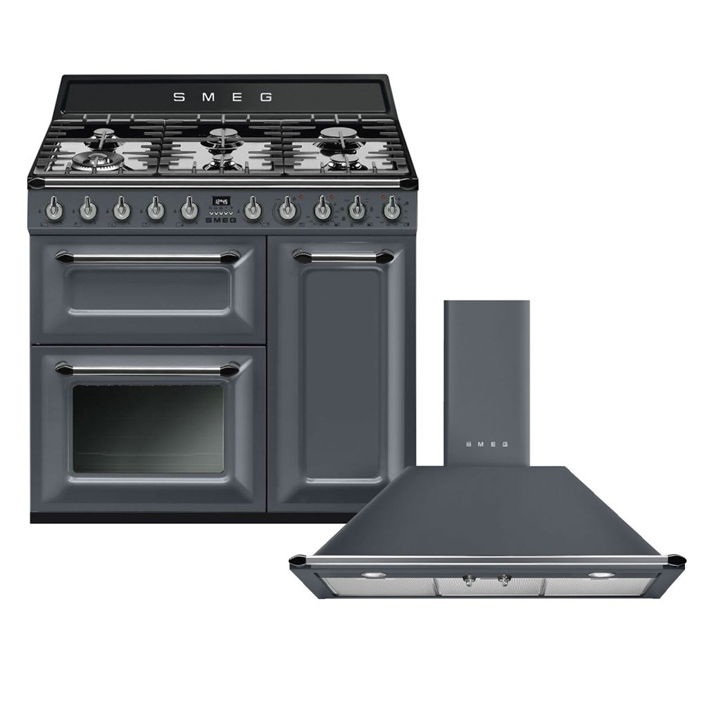 Smeg Victoria Dual Fuel Range Cooker & Hood Pack, Grey, A Rated