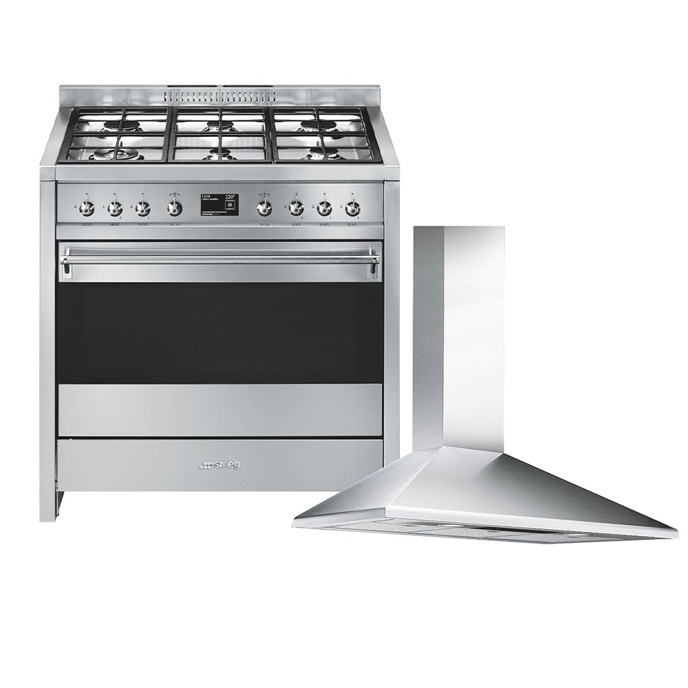 Smeg Opera Dual Fuel Range Cooker & Hood Pack, Stainless Steel, A+ Rated