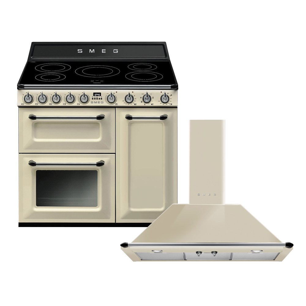 Smeg Victoria Induction Range Cooker & Hood Pack, Cream, A Rated