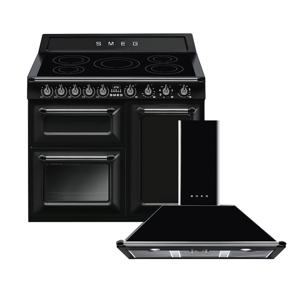 Smeg Victoria Induction Range Cooker & Hood Pack, Black