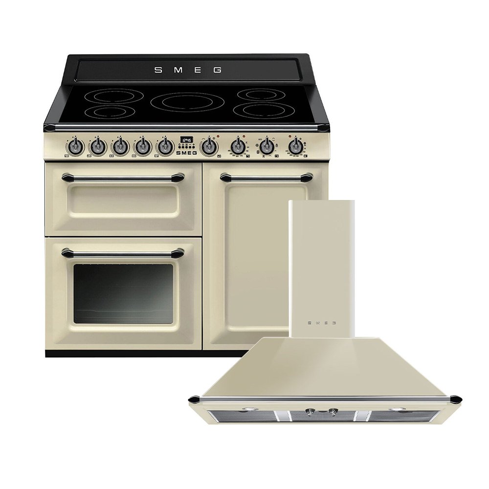 Smeg Victoria Induction Range Cooker & Hood Pack, Cream, A Rated