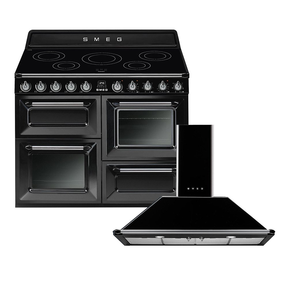 Smeg Victoria Induction Range Cooker & Hood Pack, Black, A Rated