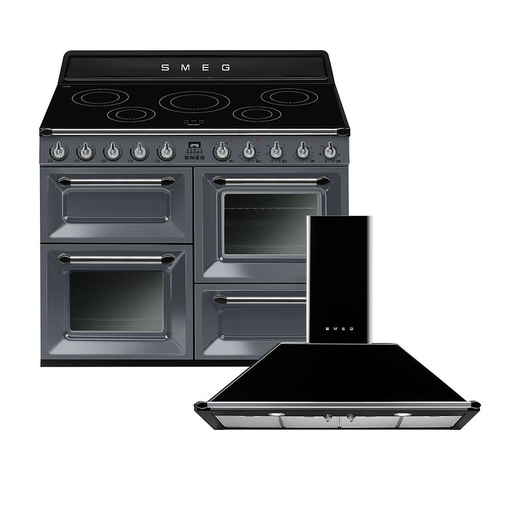 Smeg Victoria Induction Range Cooker & Hood Pack, Grey, A Rated