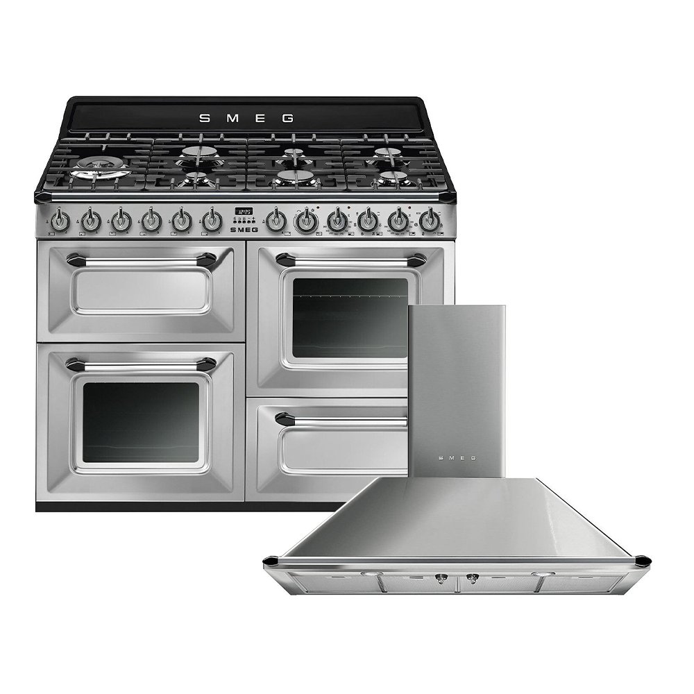 Smeg Victoria Dual Fuel Range Cooker & Hood Pack, Stainless Steel, A Rated