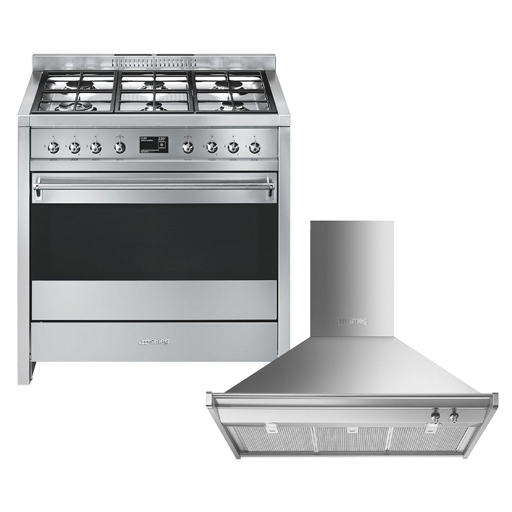 Smeg Opera Dual Fuel Range Cooker & Hood Pack, Stainless Steel, A+ Rated