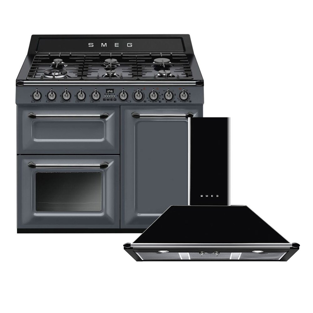 Smeg Victoria Dual Fuel Range Cooker & Hood Pack, Grey, A Rated