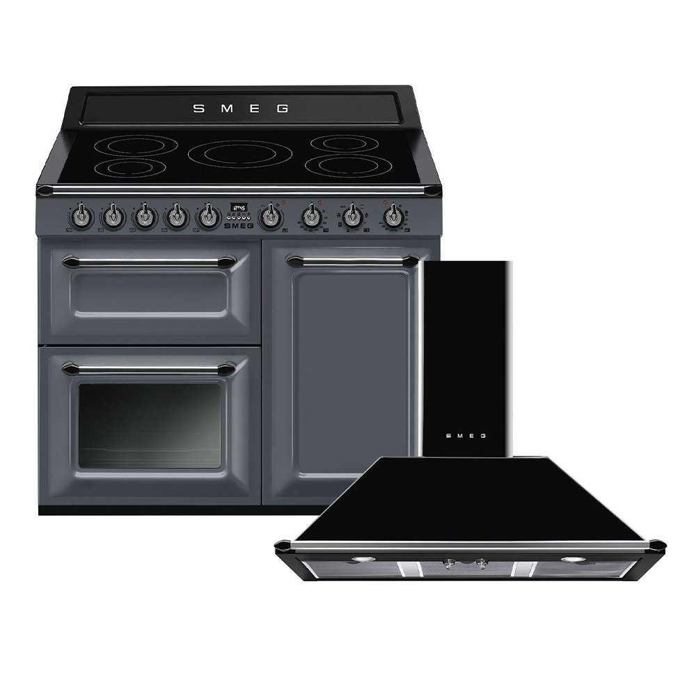 Smeg Victoria Induction Range Cooker & Hood Pack, Grey, A Rated