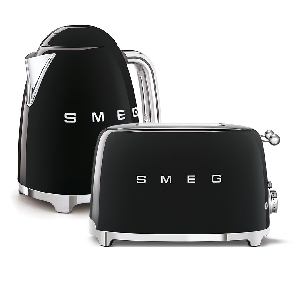Smeg Toaster and Kettle Pack, 4 Slice, Black