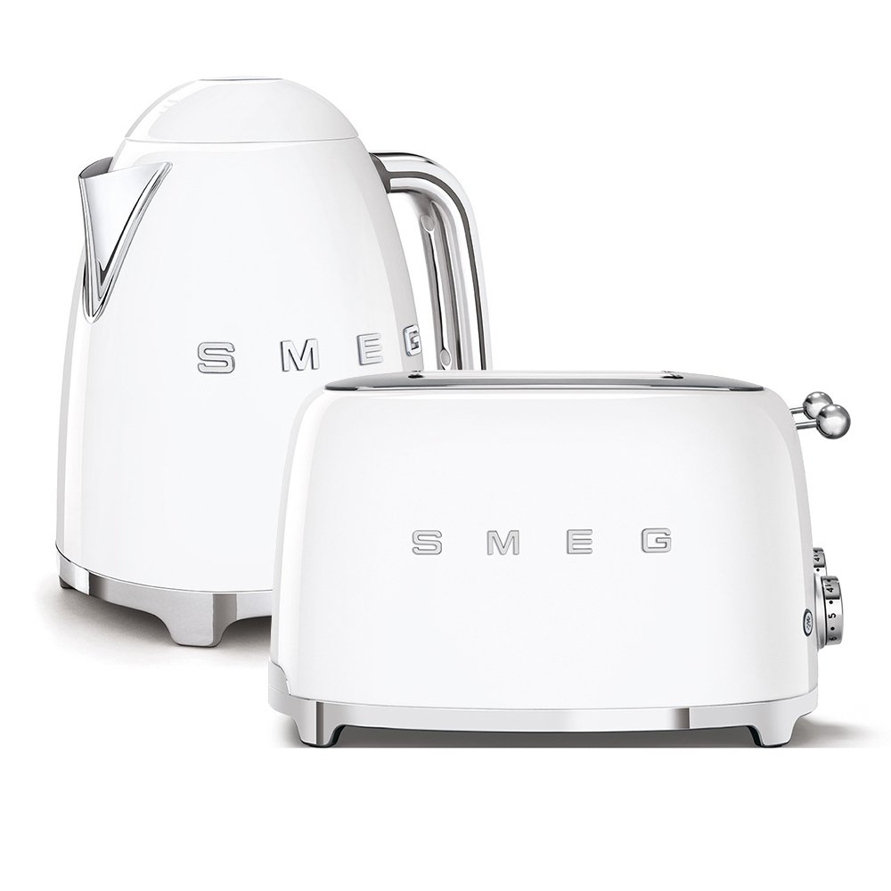 Smeg Toaster and Kettle Pack, 4 Slice, White