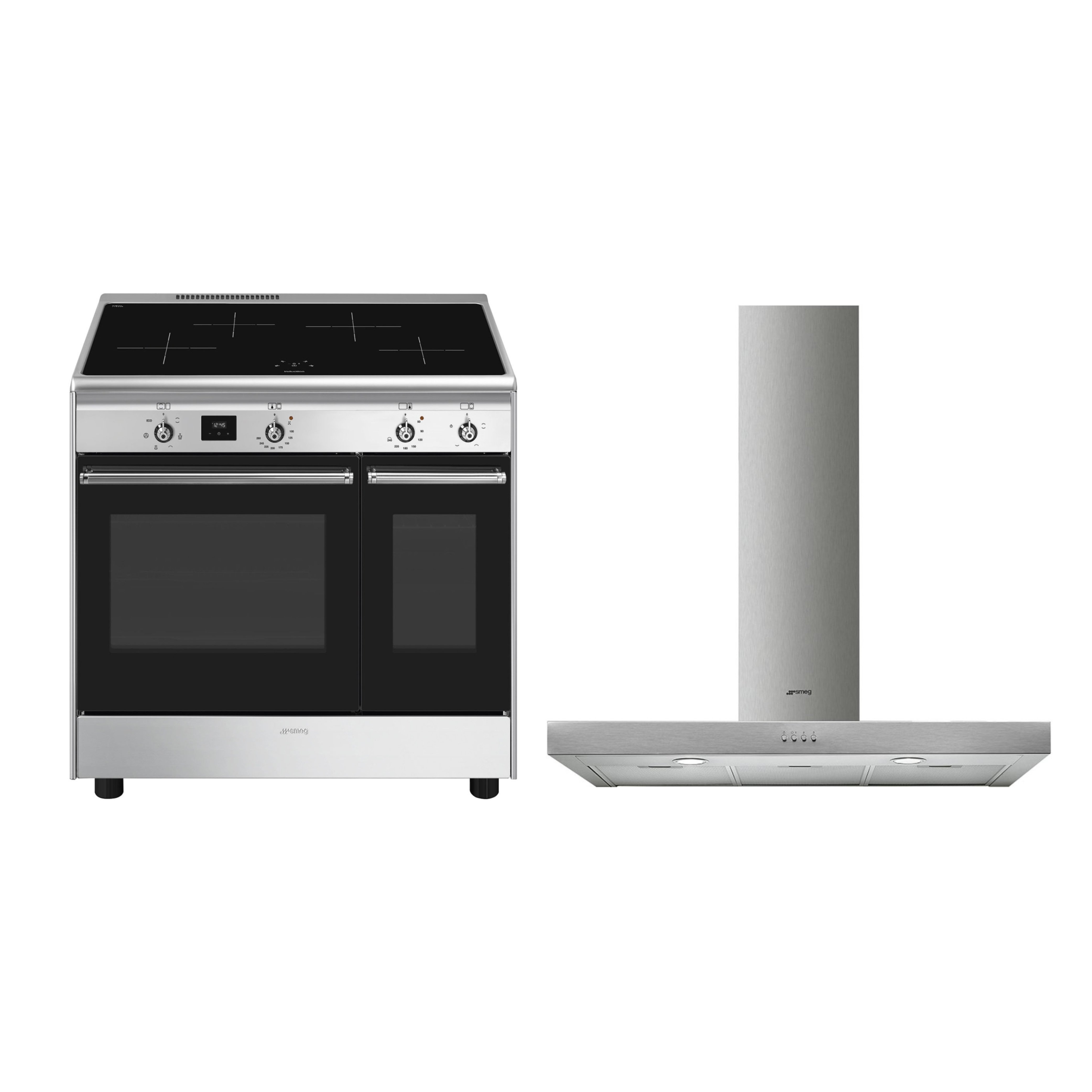 Smeg 90cm Induction Range Cooker + 90cm Chimney Cooker Hood