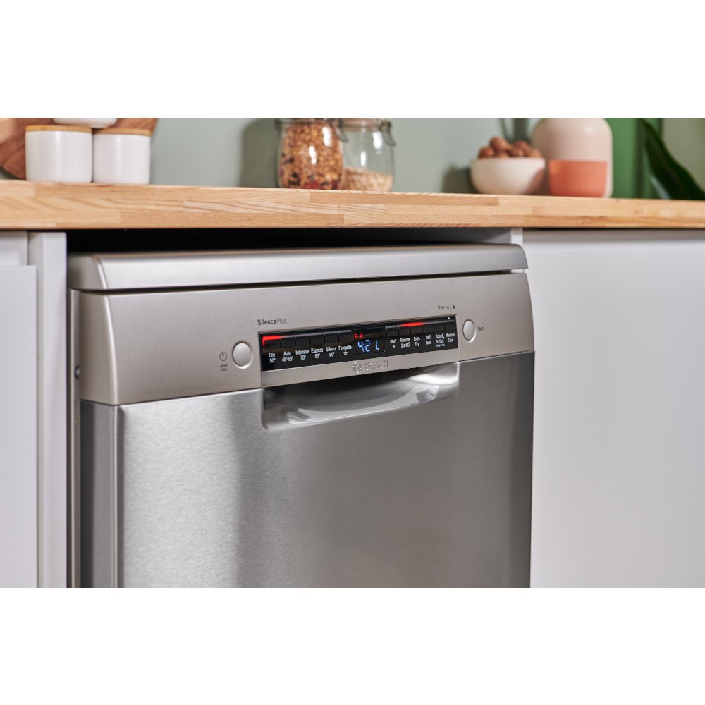 Bosch SMS4EKI06G Series 4 Dishwasher, 13 Place Settings, Silver, B Rated