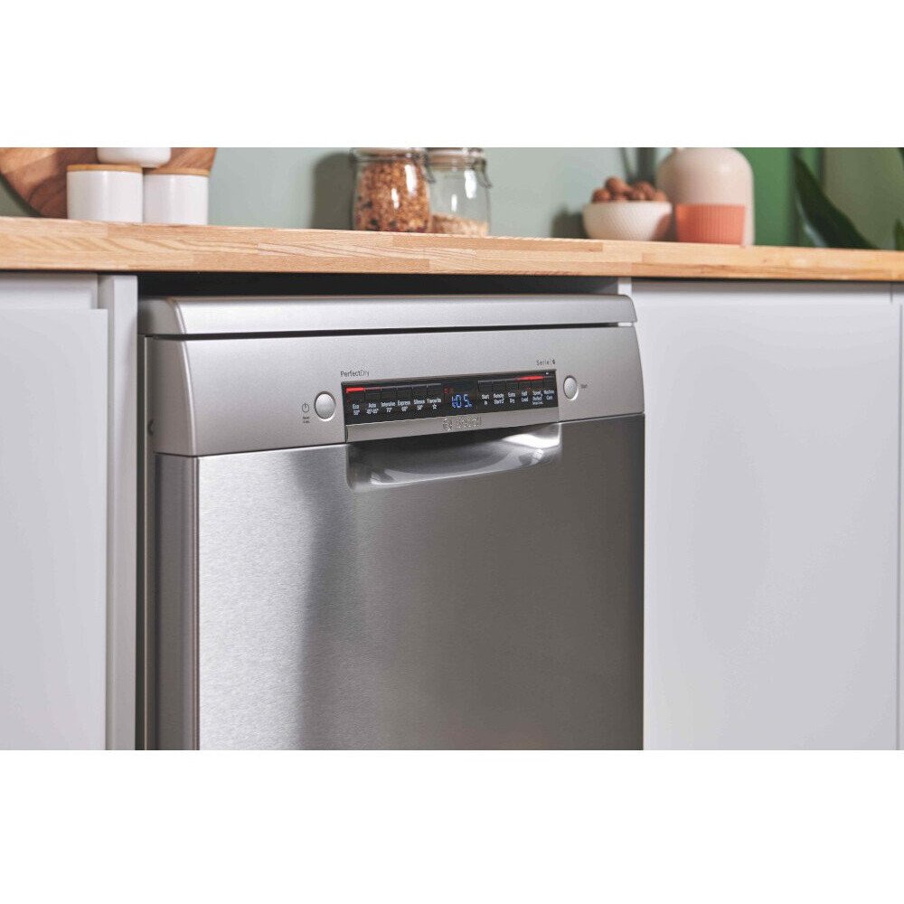 Bosch SMS6ZCI10G Series 6 Dishwasher, 14 Place Settings, Silver, B Rated