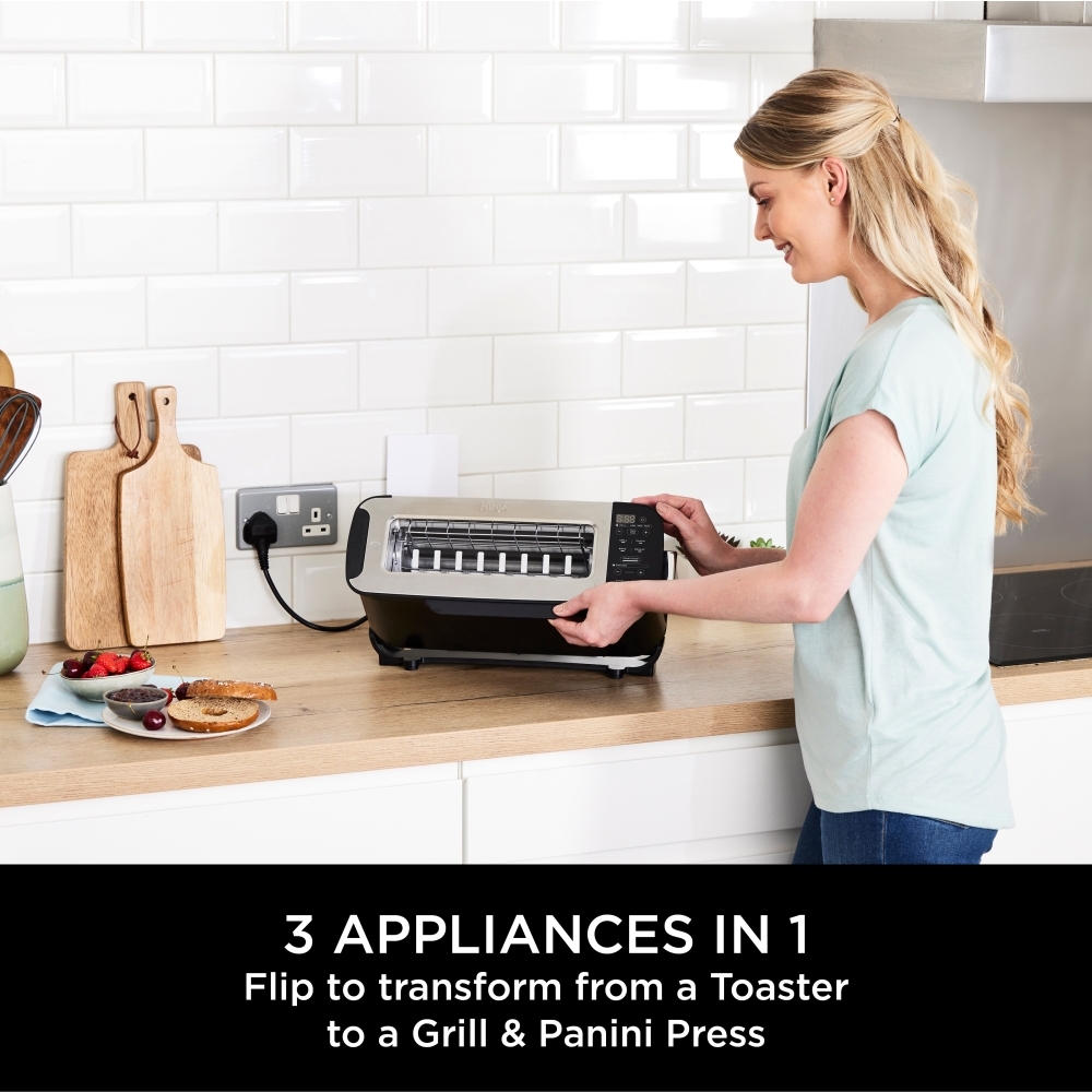 Ninja ST200UK Foodi 3-in-1 Toaster, Grill & Panini Press, 2 Slice, Black