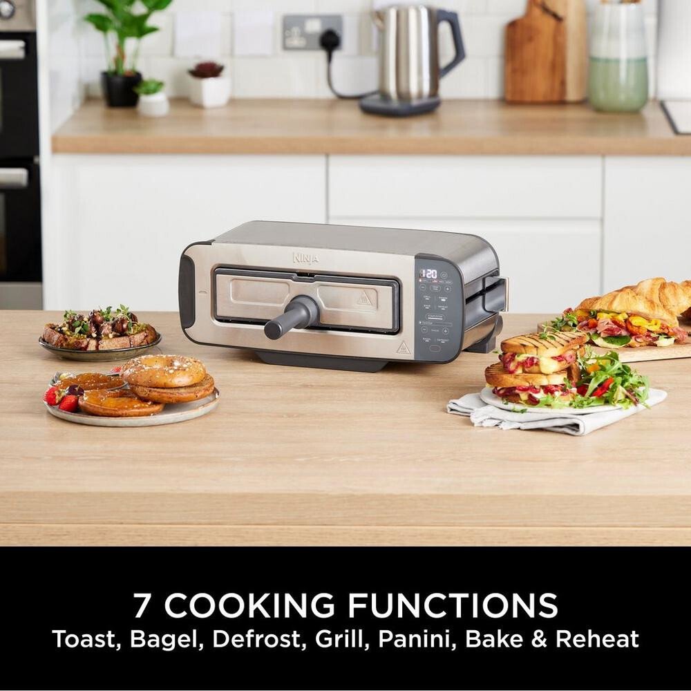 Ninja ST202UK Foodi 3-in-1 Toaster, Grill & Panini Press, 2 Slice, Stainless Steel