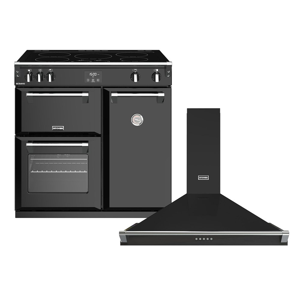 Stoves Richmond Induction Range Cooker & Hood Pack, Black, A Rated