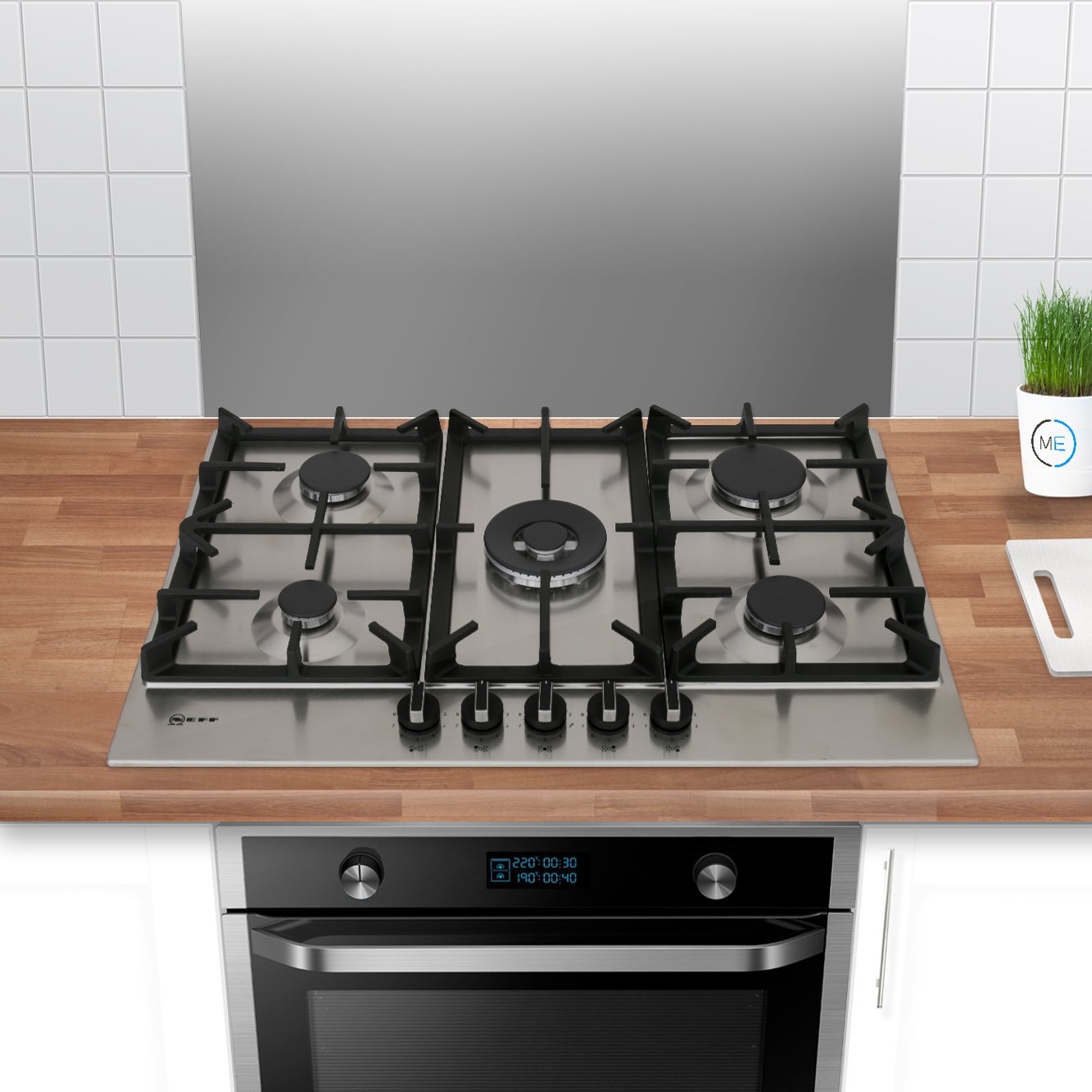 Neff T27DS59N0 N70 75cm 5 Burner Gas Hob, Stainless Steel Marks