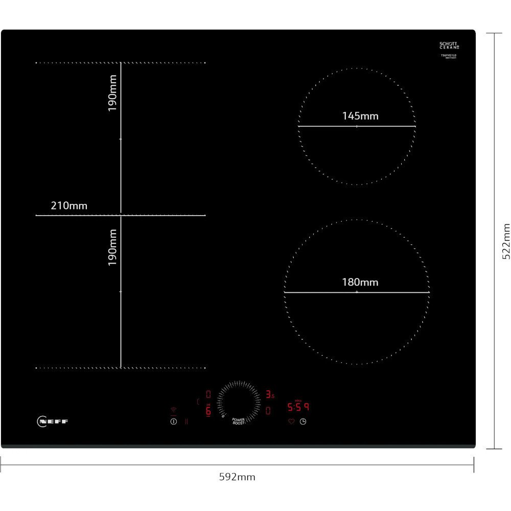 Neff T56FHS1L0 N70 59cm Induction Hob, Black