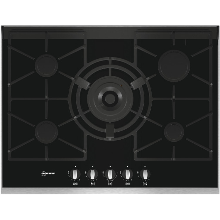 Buy Neff T67S76N1 5 Burner Gas Hob Black on Glass with Stainless Steel Trim Marks Electrical