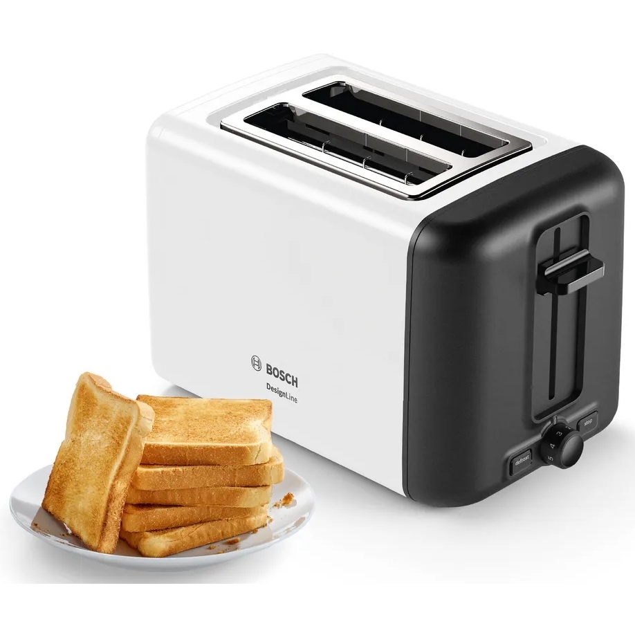 Bosch TAT3P421GB DesignLine Compact Toaster, 2 Slice, White