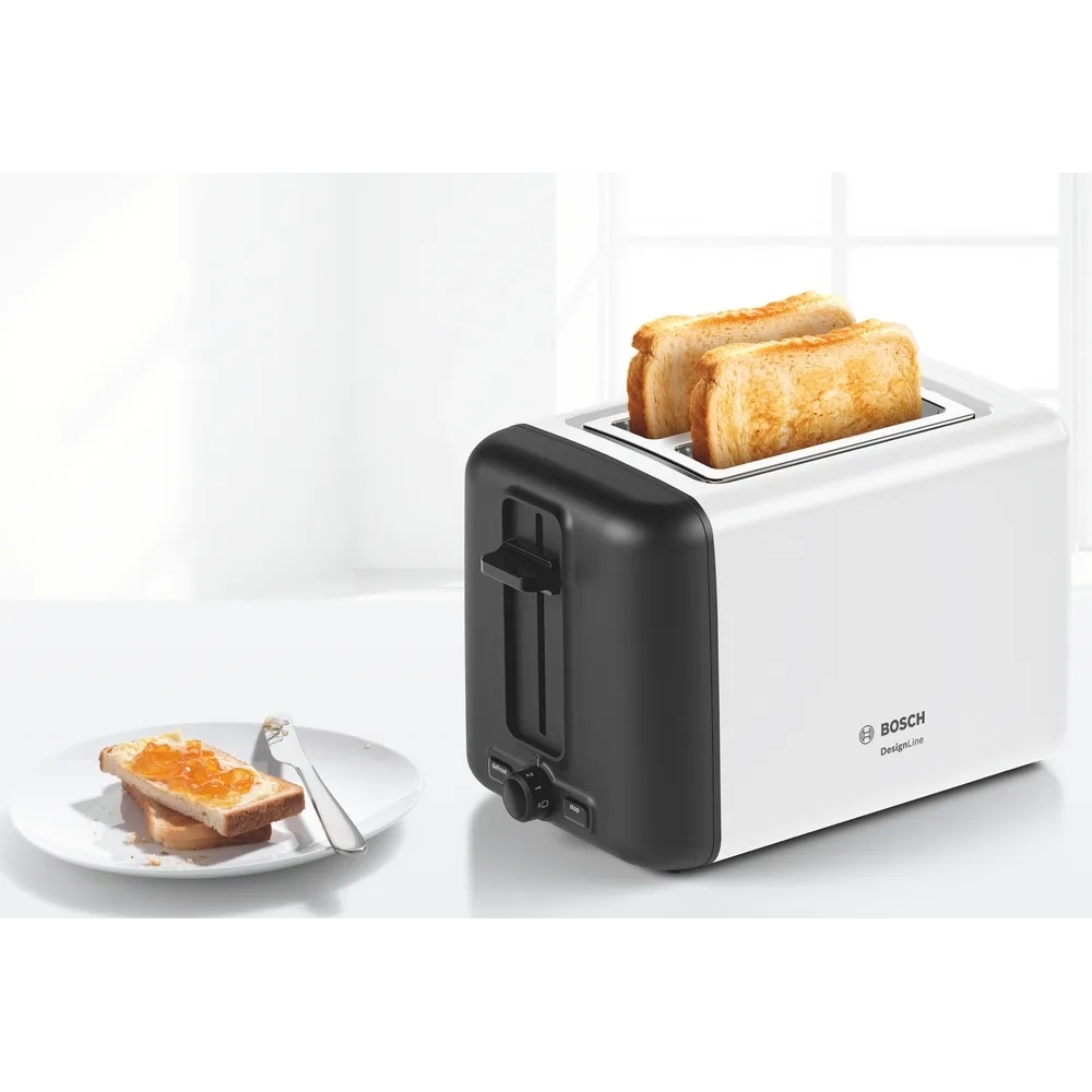 Bosch TAT3P421GB DesignLine Compact Toaster, 2 Slice, White
