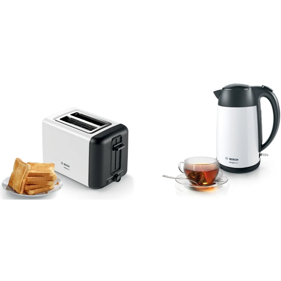 Bosch TAT3P421GB DesignLine Compact Toaster, 2 Slice, White